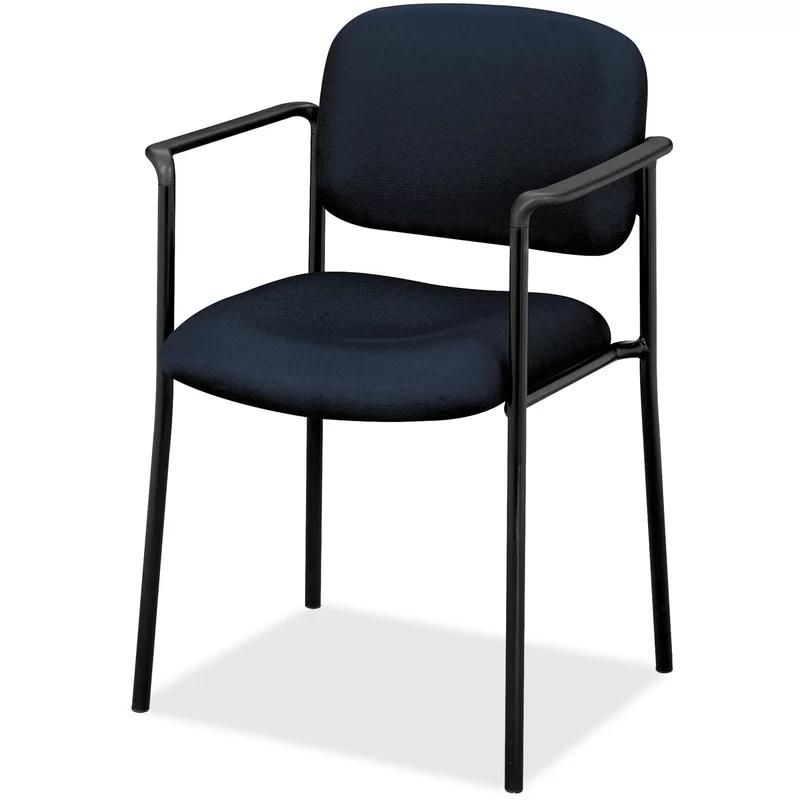 Navy Fabric Mid-Back Stackable Metal Guest Chair with Fixed Arms