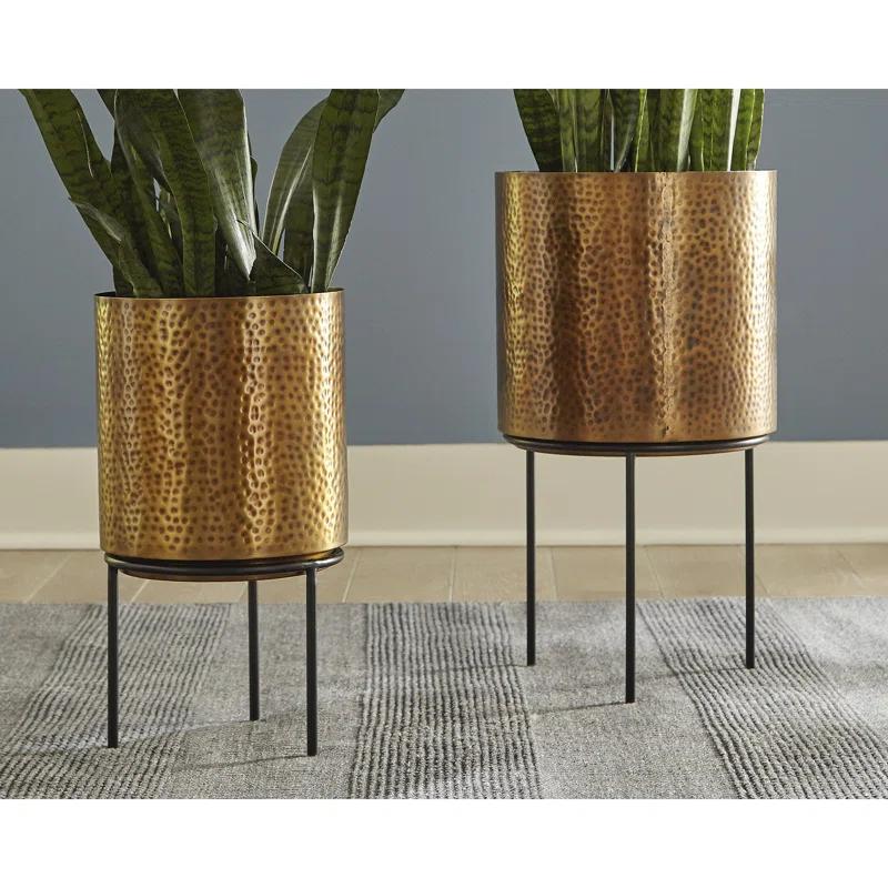 Elegant Gold and Black Metal Pot Planter, 20" Height