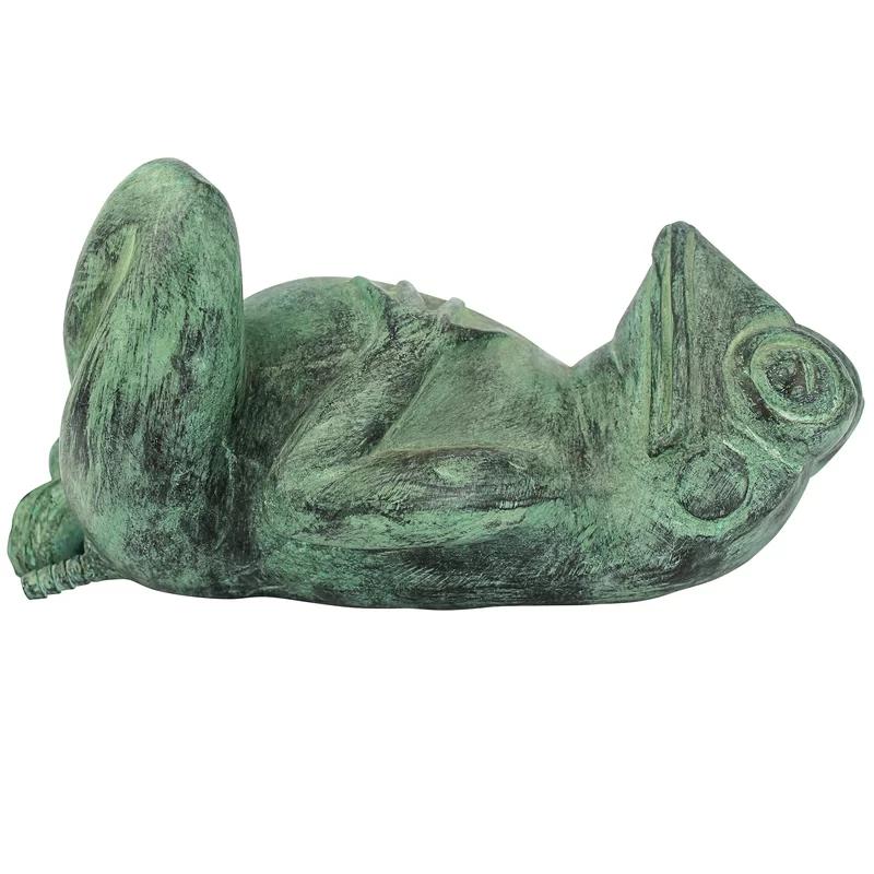 Emerald Verde Bronze Spitting Lazy Frog Garden Statue