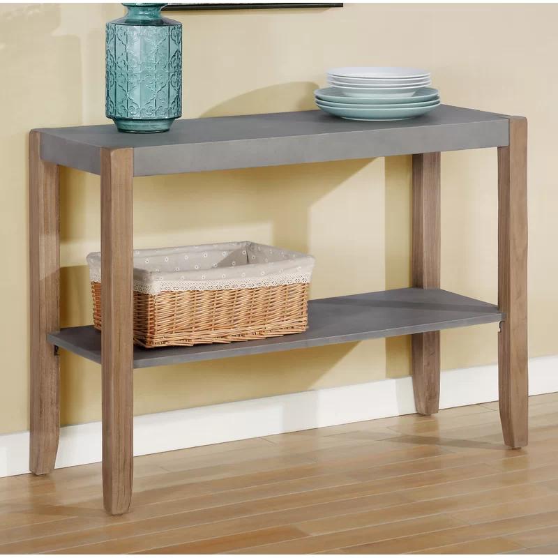 Rustic Industrial 40" Wood & Faux Concrete Console with Storage Shelf