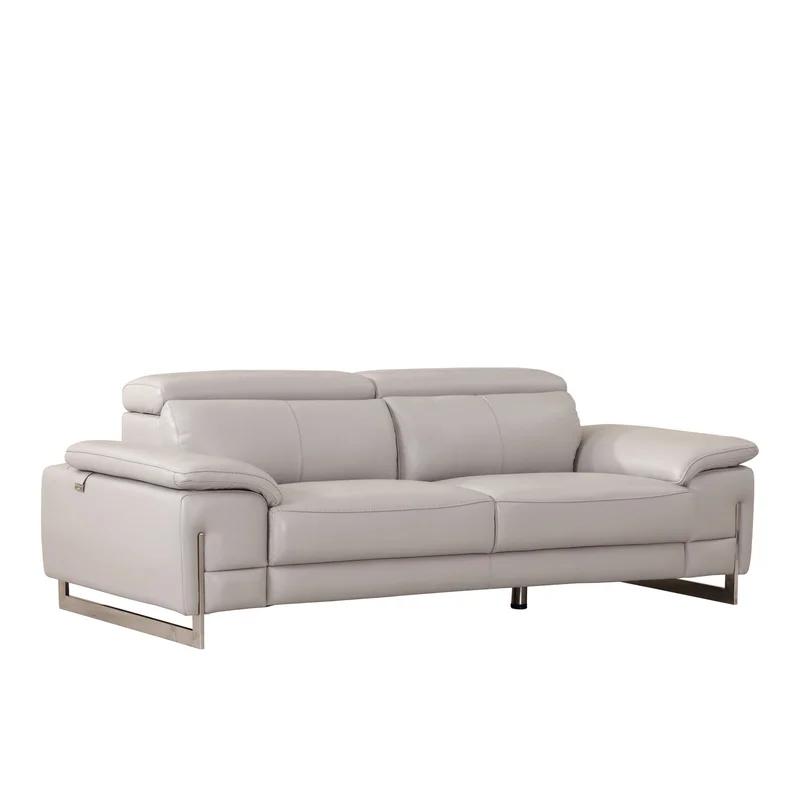 Elegant Gray Tufted Faux Leather Reception Sofa with Pillow-top Arms