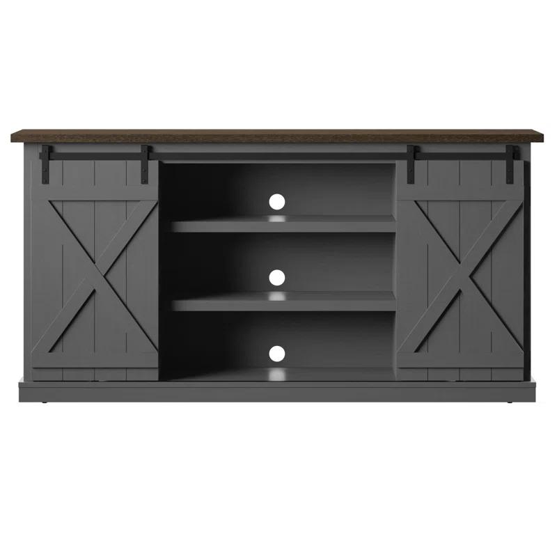 Farmhouse Antique Gray 70'' TV Stand with Sliding Barn Doors