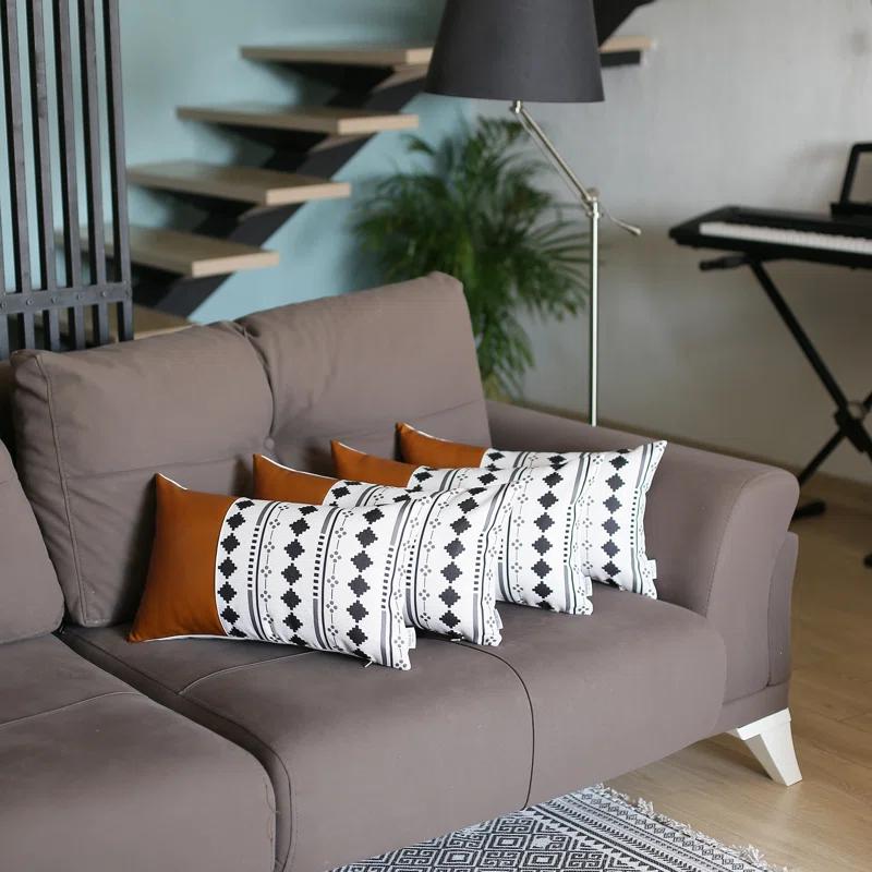 Apolena Geometric Faux Leather Pillow Cover (Set of 4)