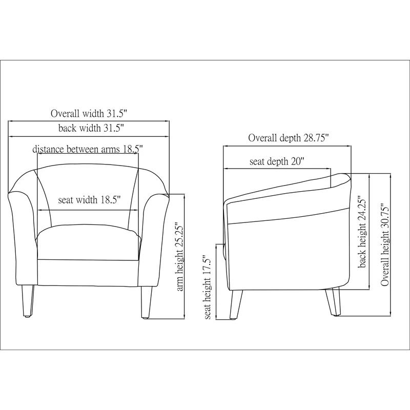 Elegant Black Barrel Armchair with Thick Cushion and Wood Frame