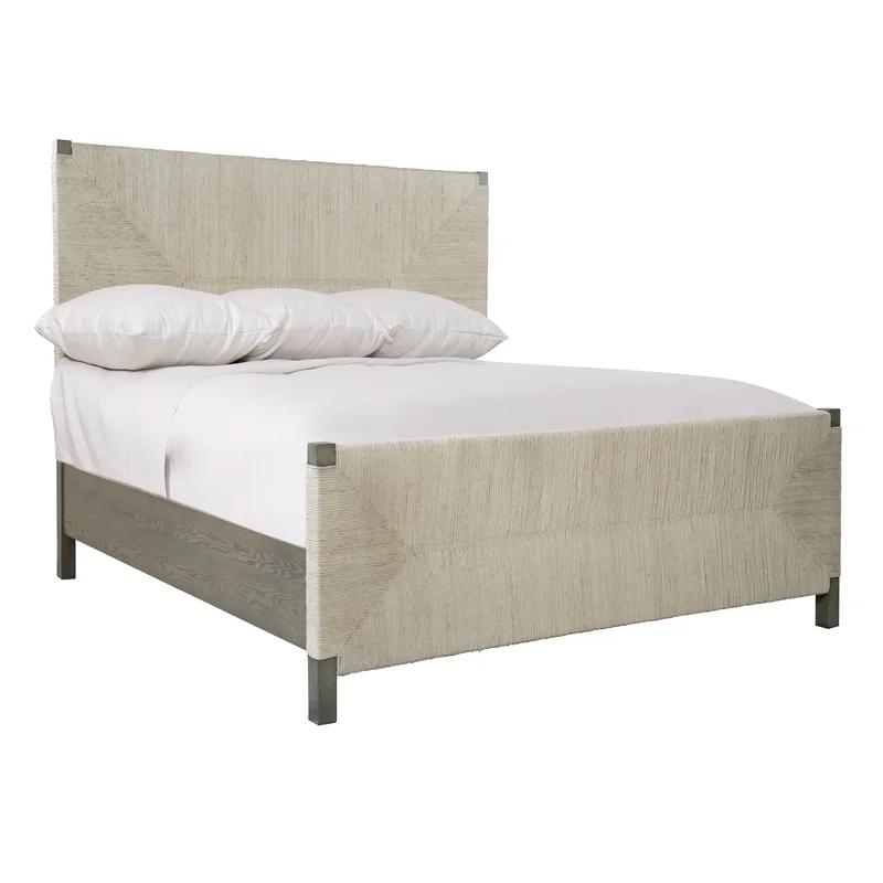 Alannis King Panel Bed with Woven Abaca Headboard in Rustic Grey