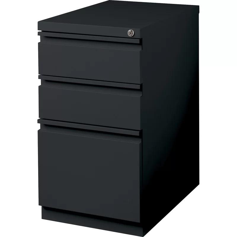 Sleek Black Steel 3-Drawer Lockable Mobile Pedestal File Cabinet