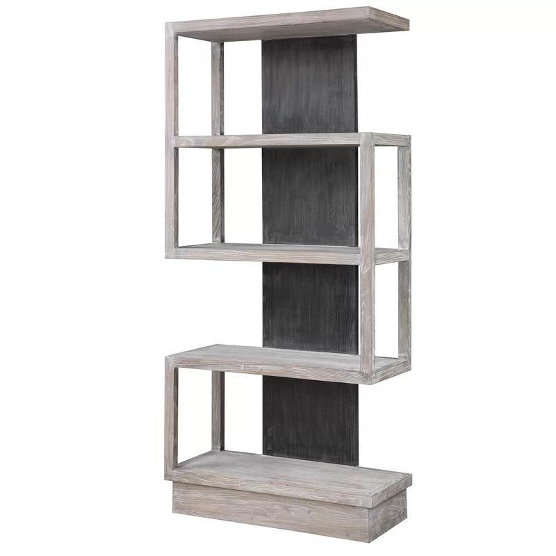 Nicasia Transitional Gray 36" Modern Etagere Bookcase