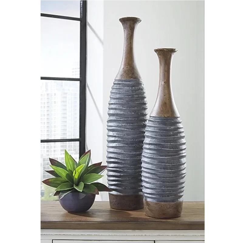 Contemporary Gray & Brown 32" Decorative Floor Vase Duo