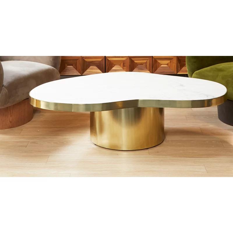 Zelia 51" Brass Finish Mild Steel Base with Faux Marble Top Coffee Table