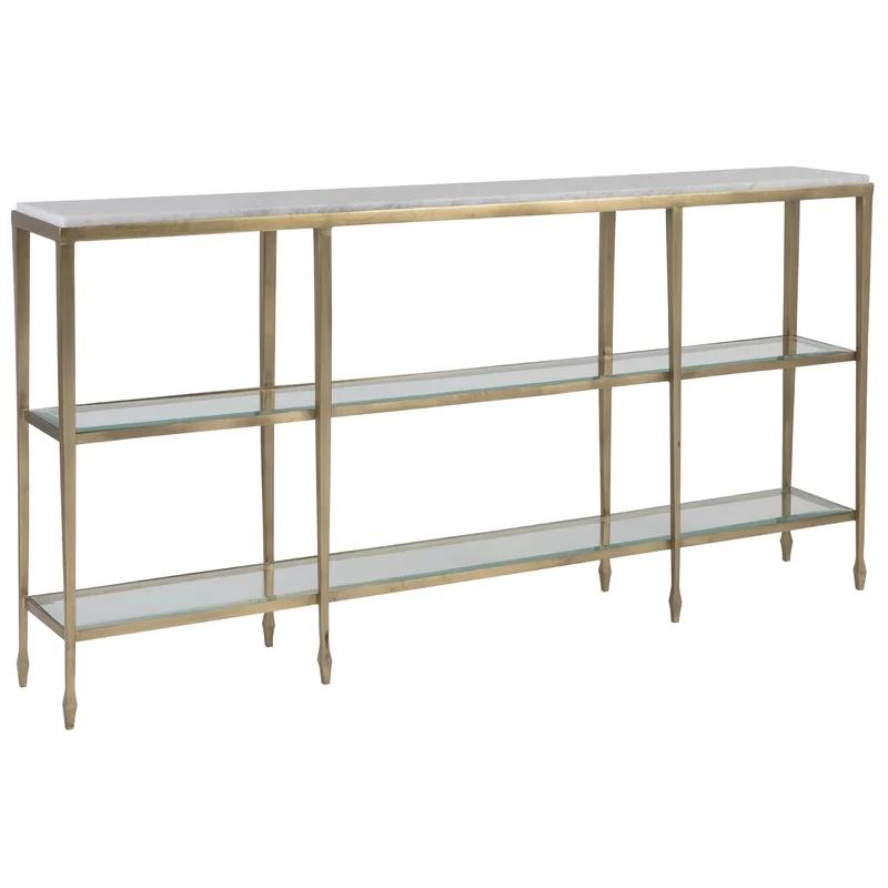 Sashay Gold Leaf 66" Iron Console with Marble Top & Glass Shelves