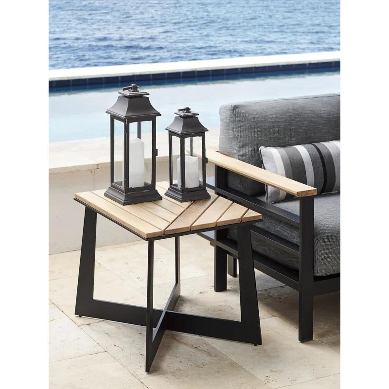 Contemporary South Beach Black & Brown Square Teak End Table