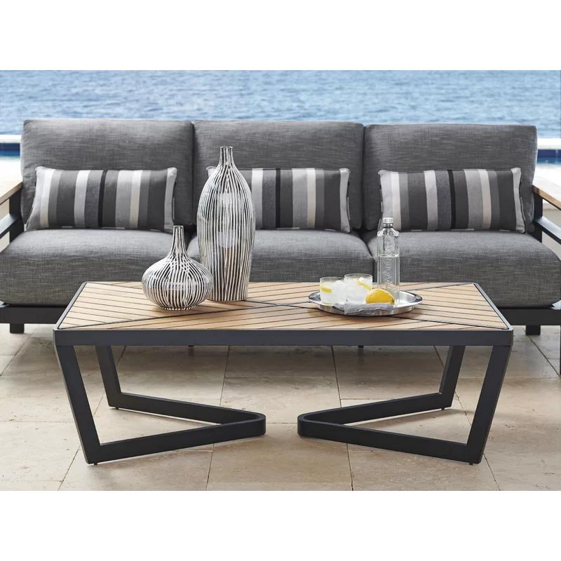 South Beach Modern 52'' Black and Teak Rectangular Cocktail Table