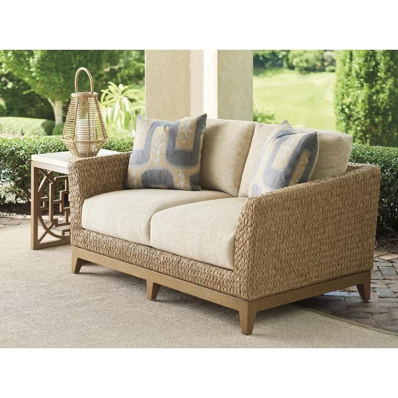 Transitional Flared Wicker Love Seat with Metal Accents