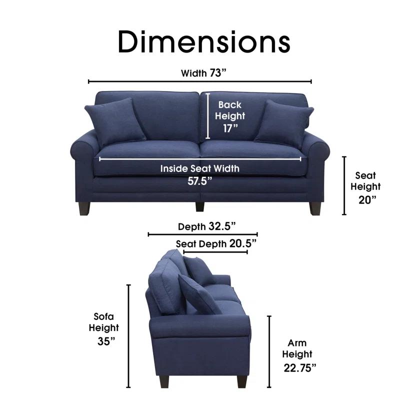 Serta Copenhagen 73" Rolled Arm Sofa, Easy Care Fabric, Soft Pillow Back, Pocket Coil Seat Cushions