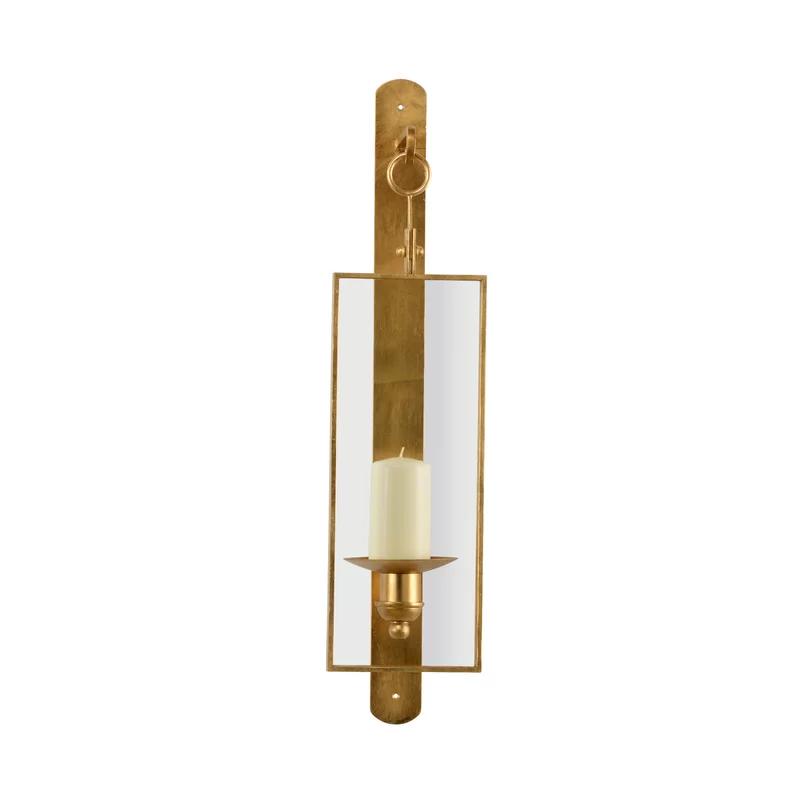 Elegant Gold Leaf Candle Wall Sconce with Clear Tempered Glass