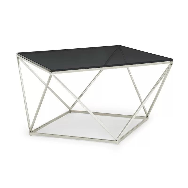 Aria 41'' Square Smoked Glass and Polished Stainless Steel Coffee Table