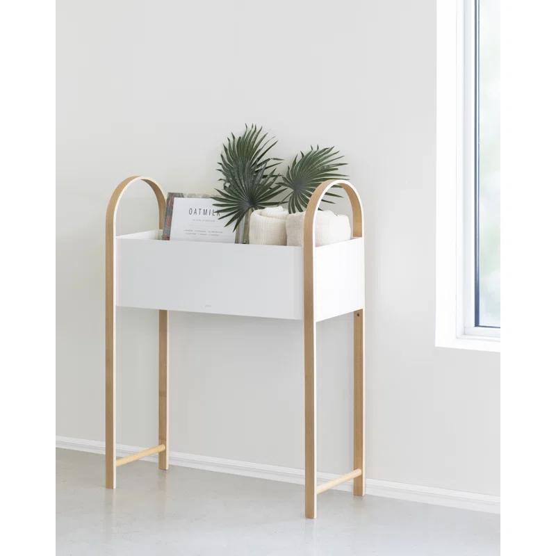 Bellwood Elevated White Metal Planter with Wooden Legs