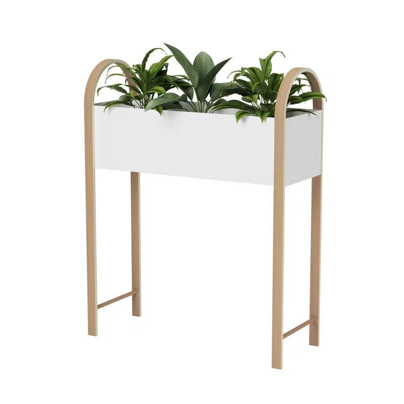 Bellwood Elevated White Metal Planter with Wooden Legs