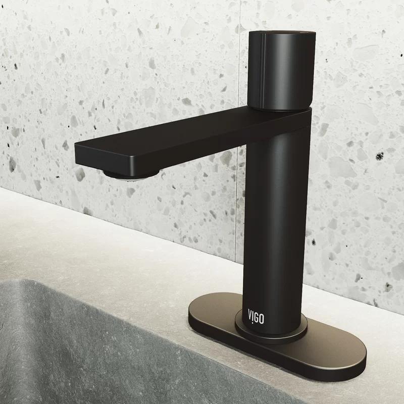 Halsey Matte Black Single-Hole Bathroom Faucet with Deck Plate