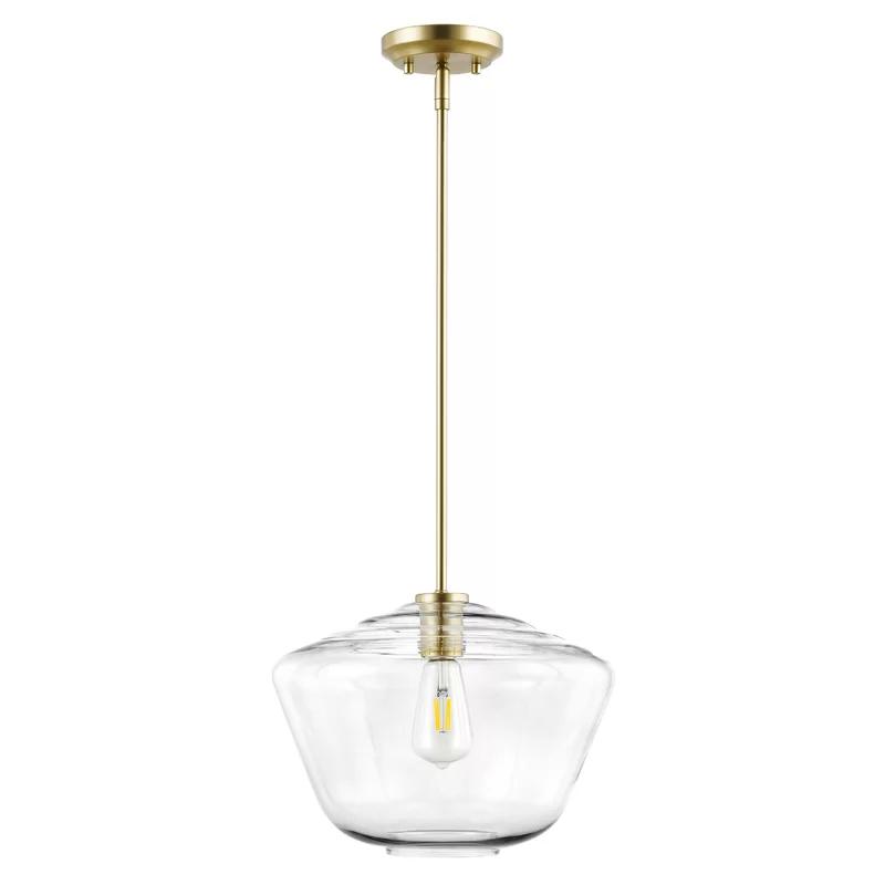 Modern Brushed Brass Dome Pendant Light with Clear Glass Shade