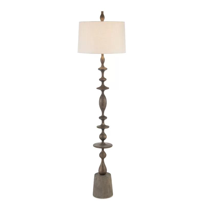 Matte Black and Grey Baluster Floor Lamp with White Silk Shade