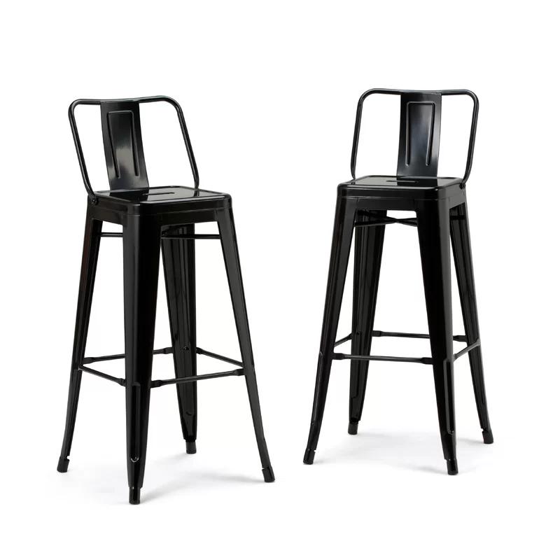 Rayne Industrial Black Metal Bar Stool with Curved Back - Set of 2