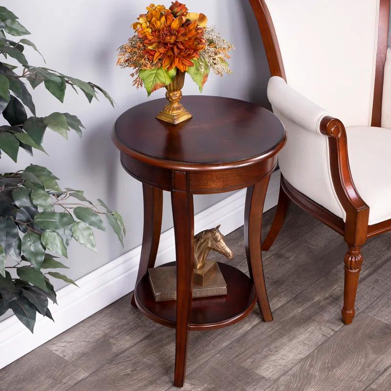 Transitional Olive Ash 18" Round Wood Side Table