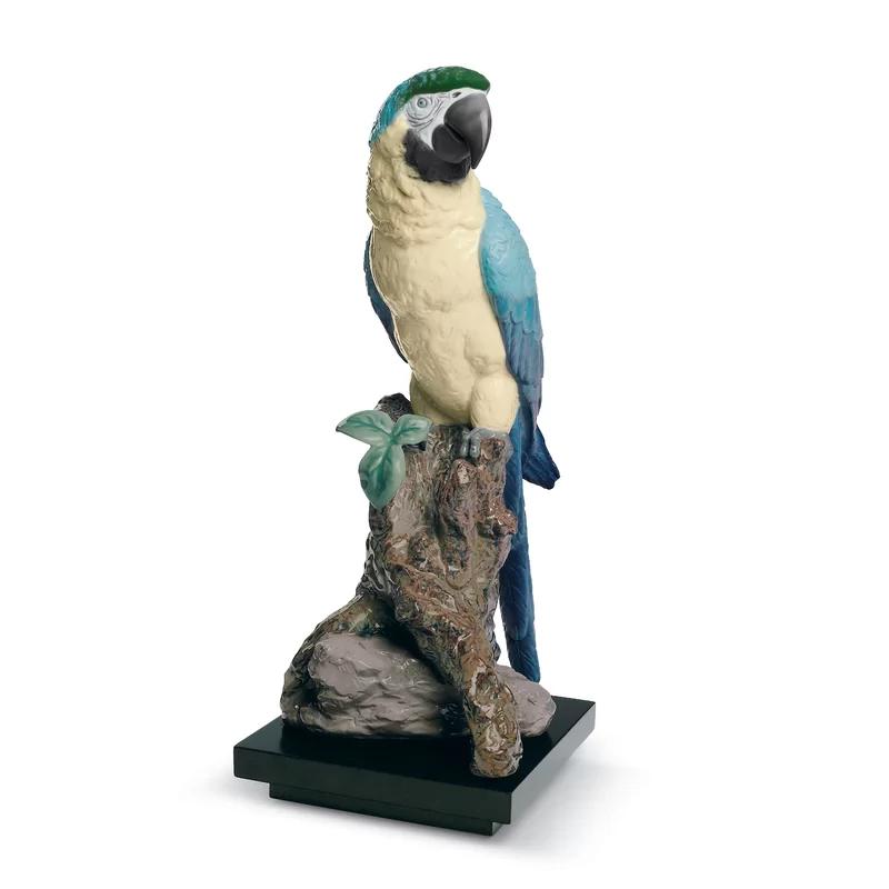 Elegant Gloss Porcelain Macaw Statue, 19.7" Handmade in Spain