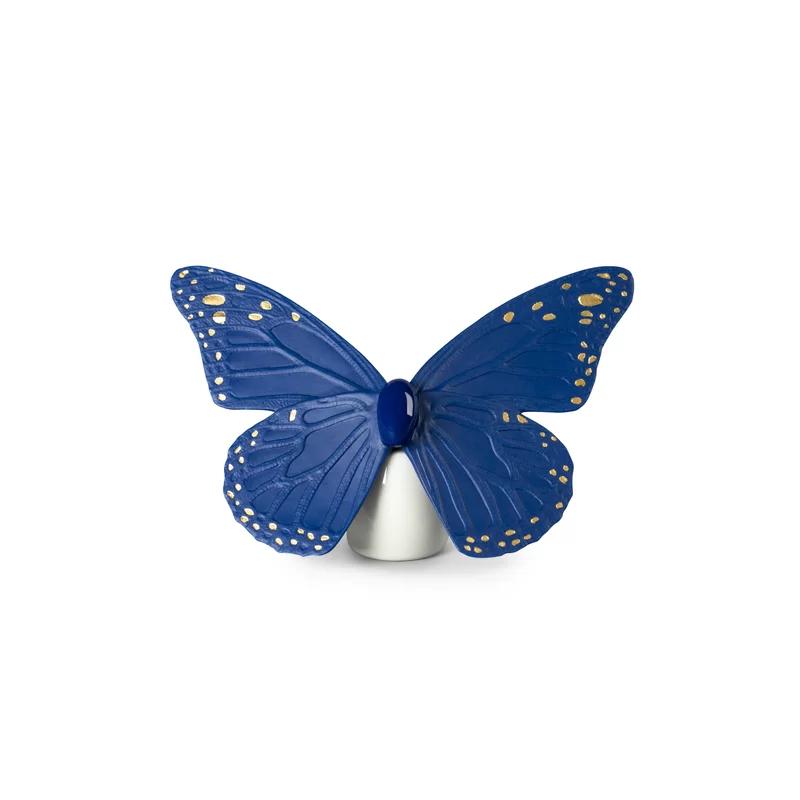 Lladró Elegance Golden Luster & Deep Blue Porcelain Butterfly Figurine