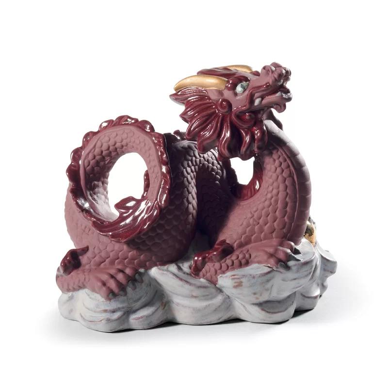 Valencia Artisan Red and Golden Lustre Porcelain Dragon Figurine