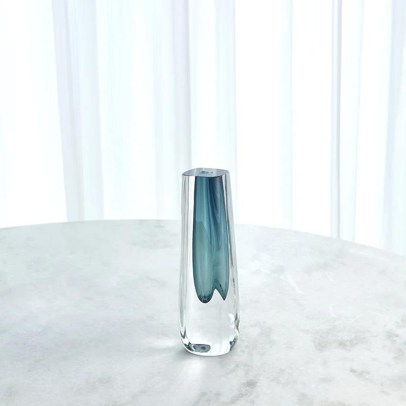Mid-Century Modern Azure Cut Glass Decorative Table Vase
