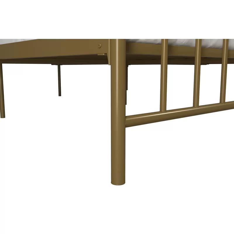 Bushwick Queen Gold Metal Platform Bed with Round Finials and Storage Drawer