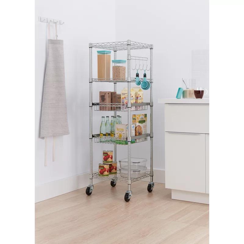 EcoStorage Chrome 5-Tier Square Rack with Adjustable Shelves and Wheels