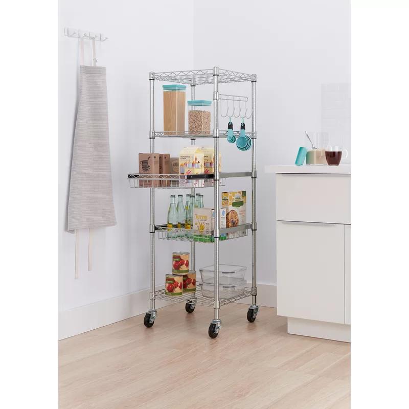 EcoStorage Chrome 5-Tier Square Rack with Adjustable Shelves and Wheels