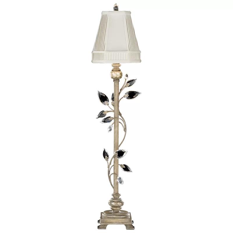 Crystal Laurel 37" Silver Leafed Console Lamp with Faceted Crystal Leaves
