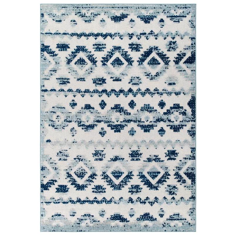 Ivory and Blue Trellis 8' x 10' Synthetic Easy-Care Area Rug