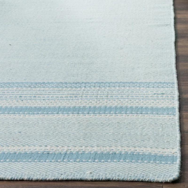 Nomadic Essence Light Blue Striped Handwoven Wool-Cotton Rug