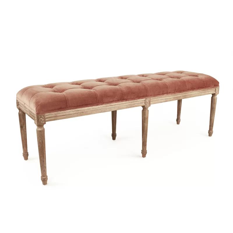 Louis Neoclassical Rose Velvet Upholstered Bench