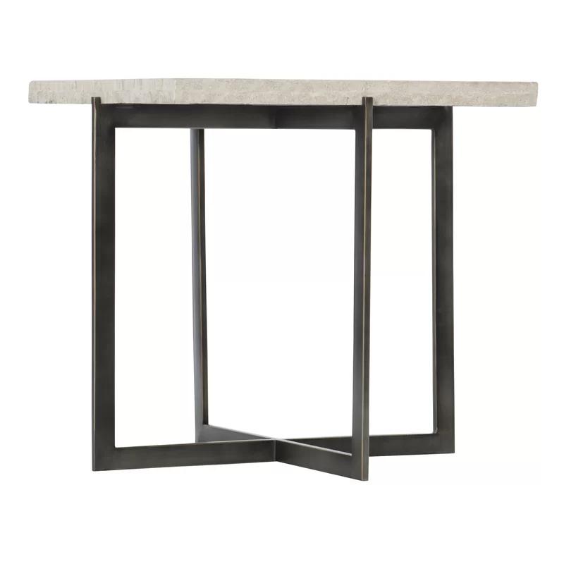 Transitional Laminated White Travertine Stone Square End Table
