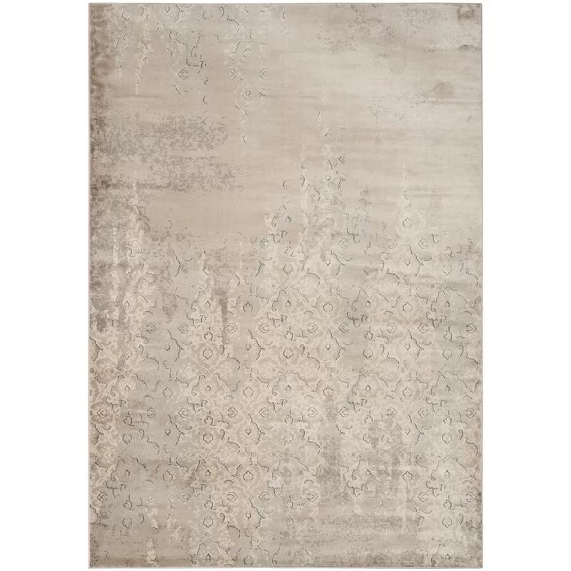 Elegant Gray and Ivory Vintage Viscose Area Rug, 4' x 5'7"