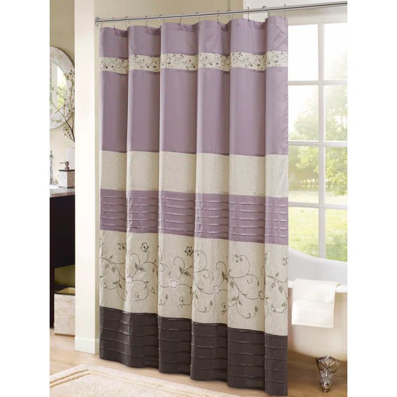 Madison Park Serene Faux Silk Embroidered Floral Shower Curtain