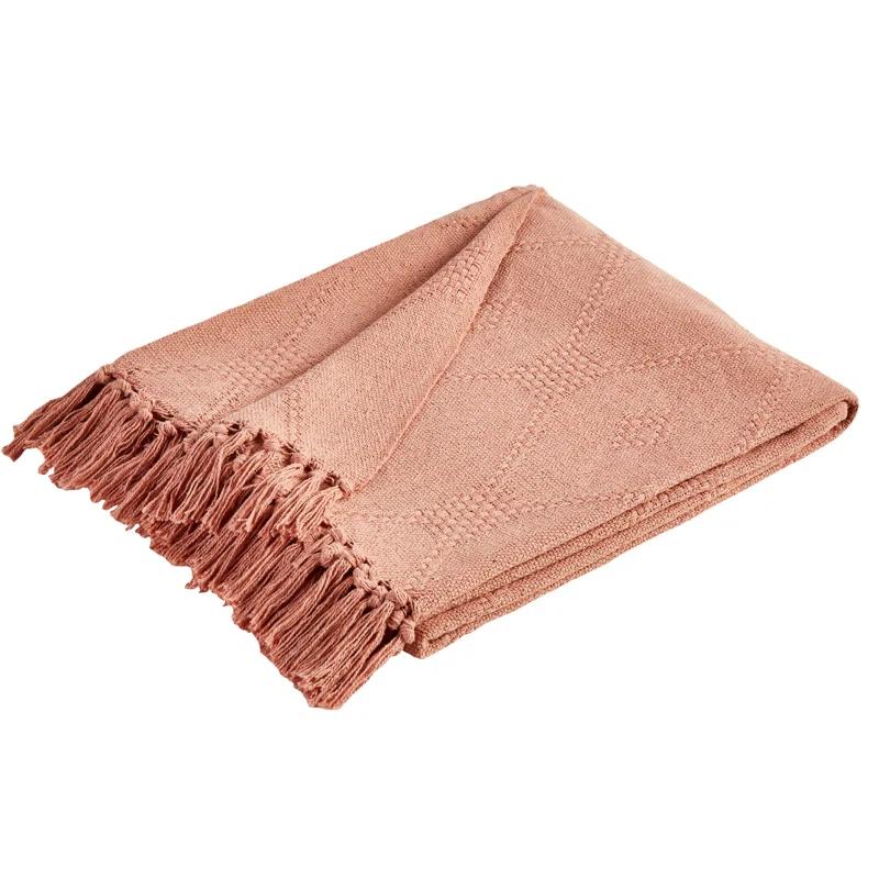 Coral Crème Knitted Cotton Reversible Throw Blanket, 50" x 60", Pack of 2