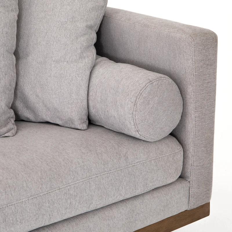 Contemporary Gray Wood 85" Stationary Sofa with Bolster Pillows