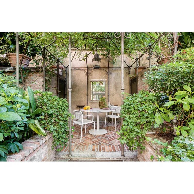 Kartell Multiplo Round Stone Top Metal Base Dining Table