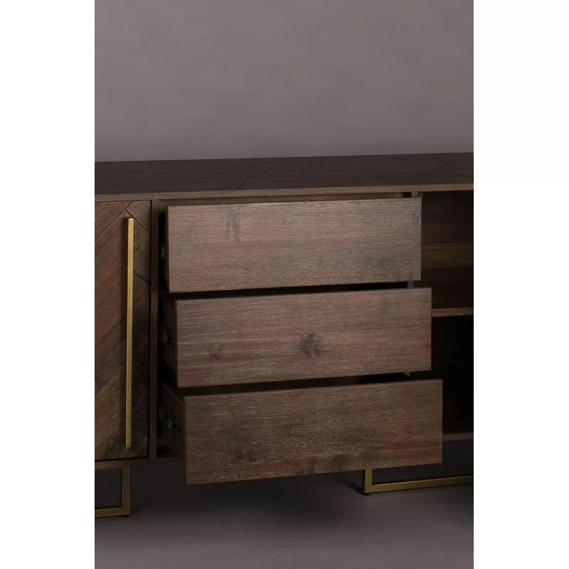 Class 71'' Acacia Wood Herringbone Sideboard with Brass Finish