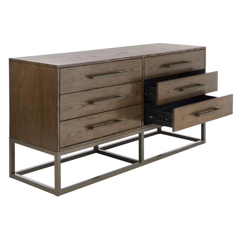 Estelle Ash Brown and Gunmetal Modern 6-Drawer Dresser