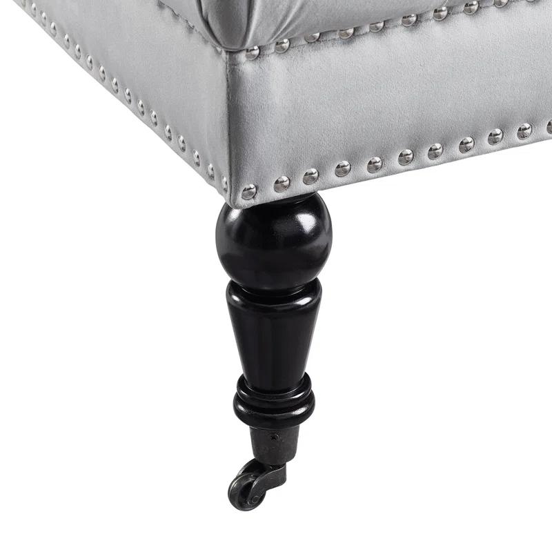 Isabelle 35" Gray Velvet Tufted Cocktail Ottoman with Nailhead Trim