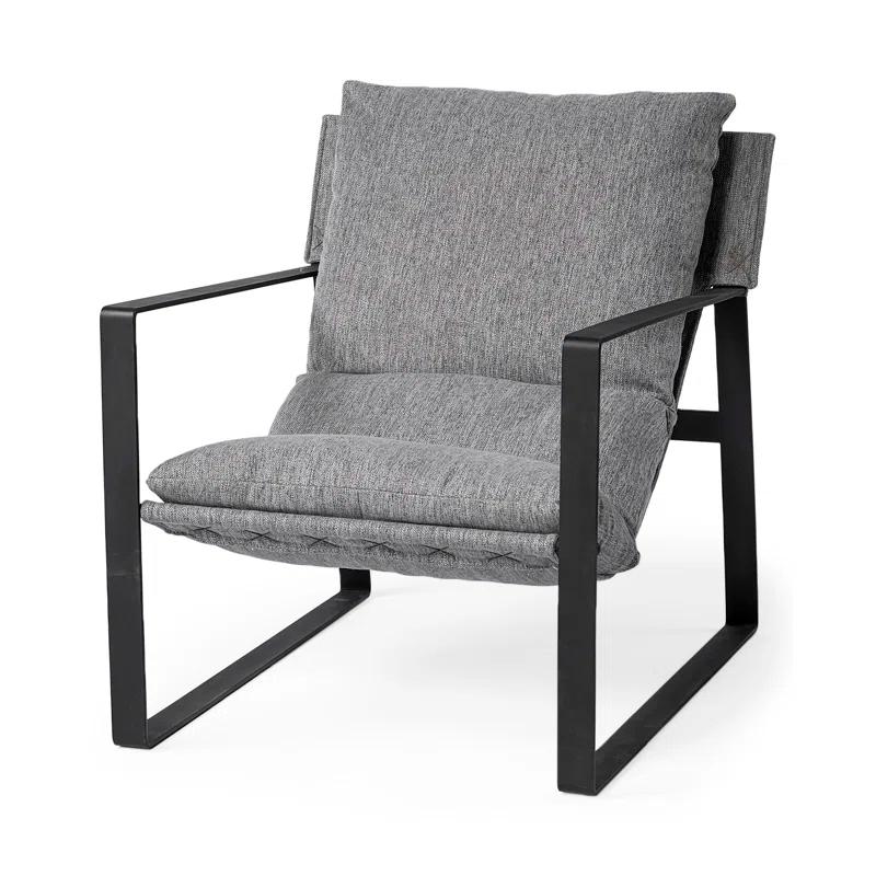 Gray Fabric and Black Iron Slipper Accent Chair