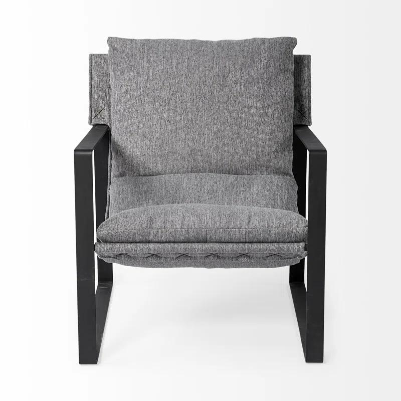 Gray Fabric and Black Iron Slipper Accent Chair