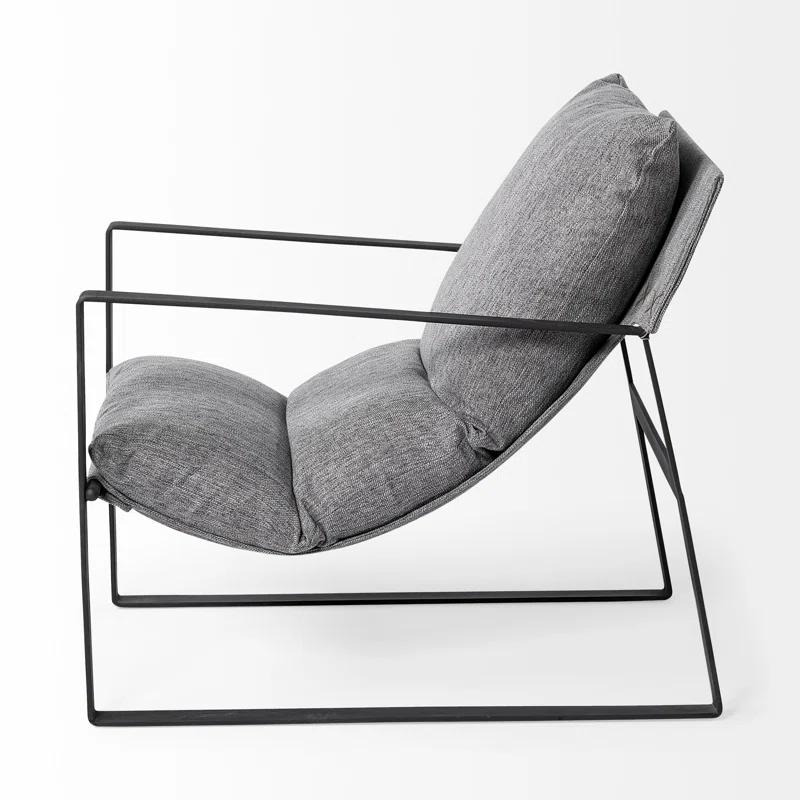 Gray Fabric and Black Iron Slipper Accent Chair